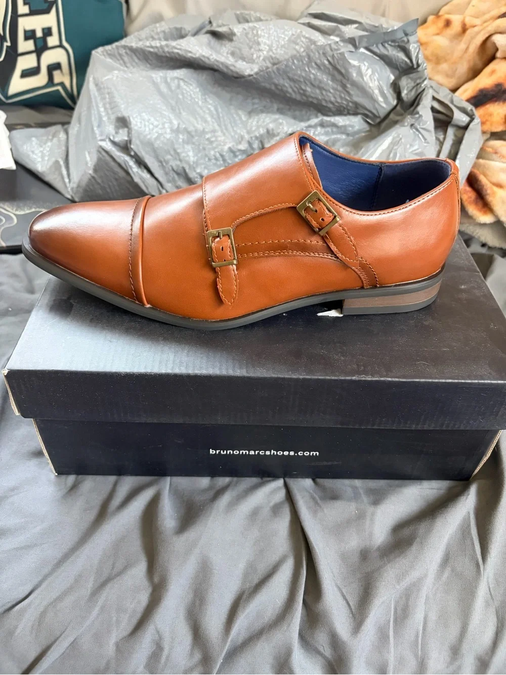 Bruno Marc Men's Double monk strap in Tan 9.5M